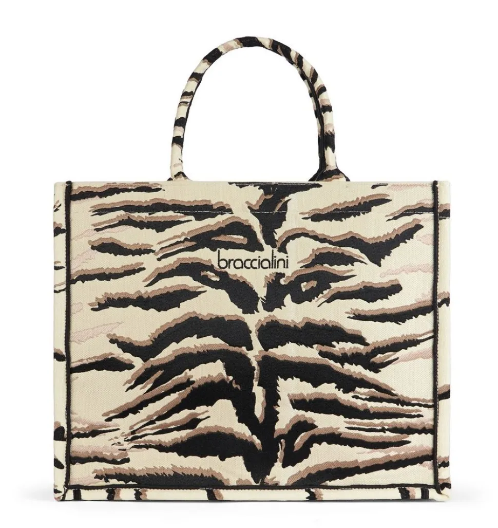 Cheap Braccialini Borsa a mano grande Winter Tiger